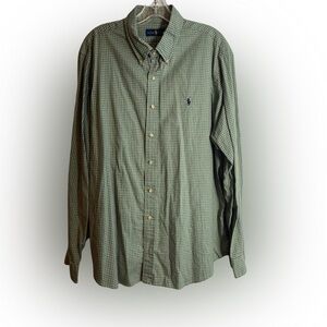 Ralph Lauren Men XL Gingham Small Windowpane Olive Button Down Longsleeve plaid